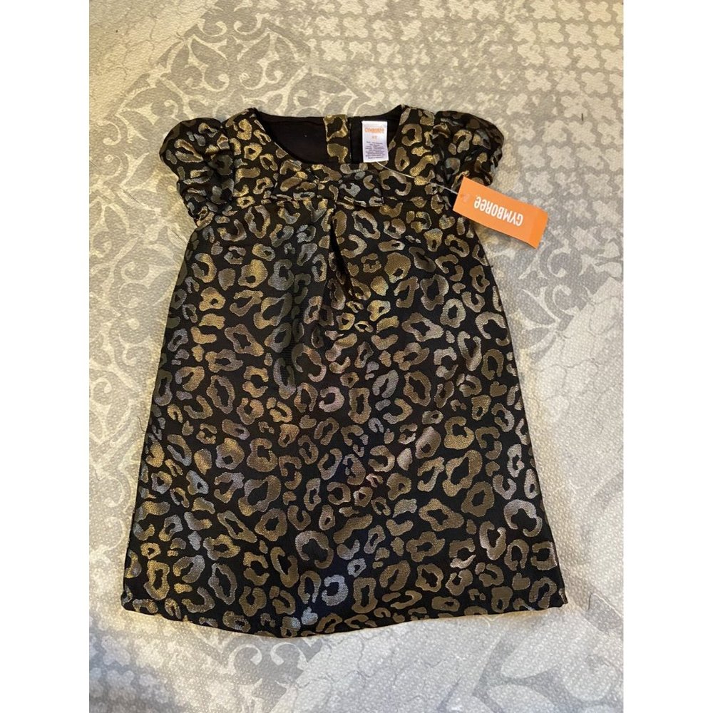 NWT Gymboree Animal Print Dress 2T Dressy Metallic Black Gold Leopard Print